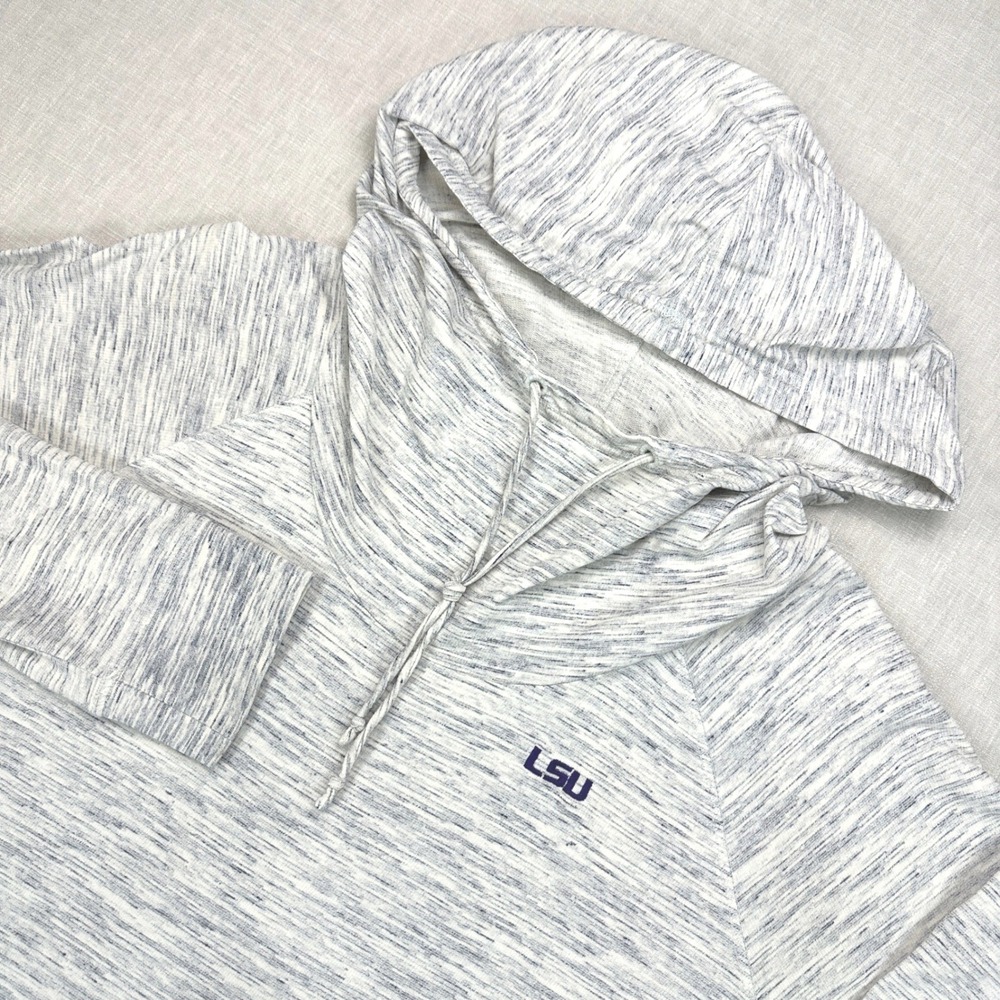 LSU Tigers Hoodie Womens XL Cutter & Buck Funnel Neck NCAA White Gray Heather
